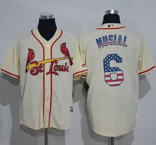 Cardinals #6 Stan Musial Cream USA Flag Fashion Stitched Jersey