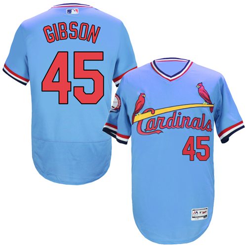 Cardinals #45 Bob Gibson Light Blue Flexbase Authentic Collection Cooperstown Stitched Jersey