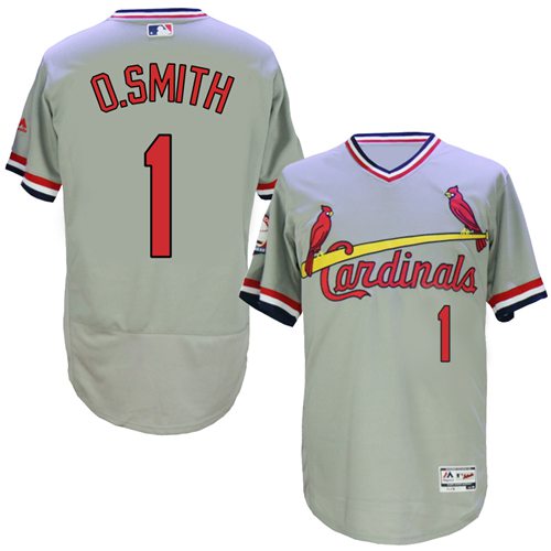 Cardinals #1 Ozzie Smith Grey Flexbase Authentic Collection Cooperstown Stitched Jersey