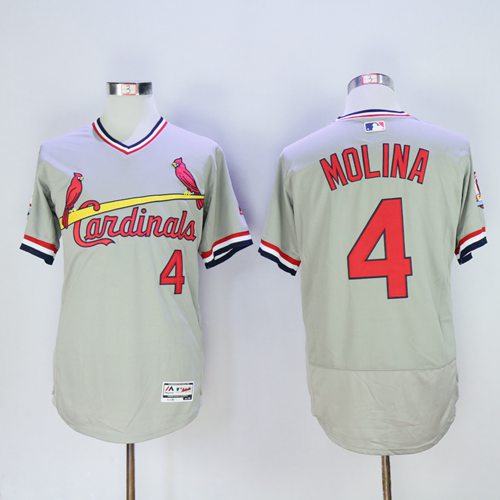 Cardinals #4 Yadier Molina Grey Flexbase Authentic Collection Cooperstown Stitched Jersey