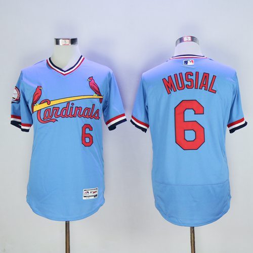 Cardinals #6 Stan Musial Light Blue Flexbase Authentic Collection Cooperstown Stitched Jersey