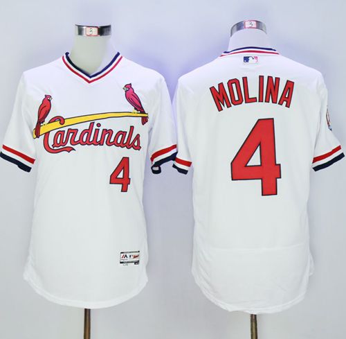 Cardinals #4 Yadier Molina White Flexbase Authentic Collection Cooperstown Stitched Jersey