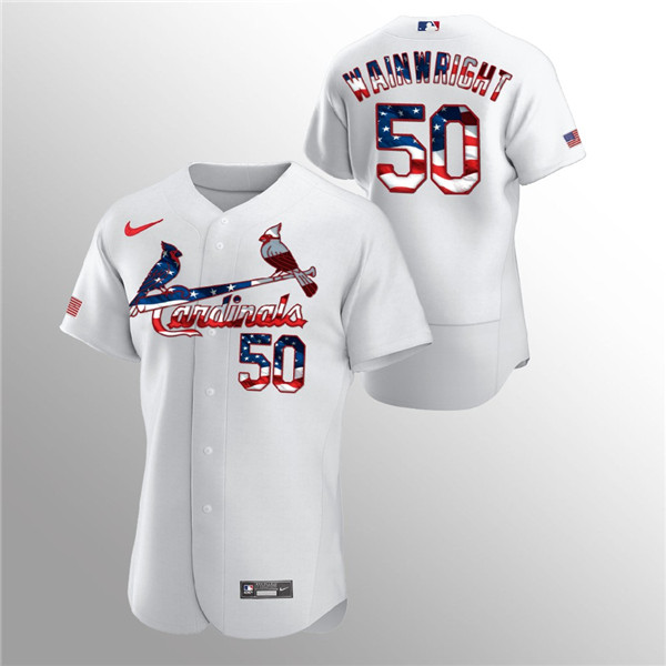 St. Louis Cardinals White #50 Adam Wainwright 2020 Stars Stripes Flex Base Stitched Jersey