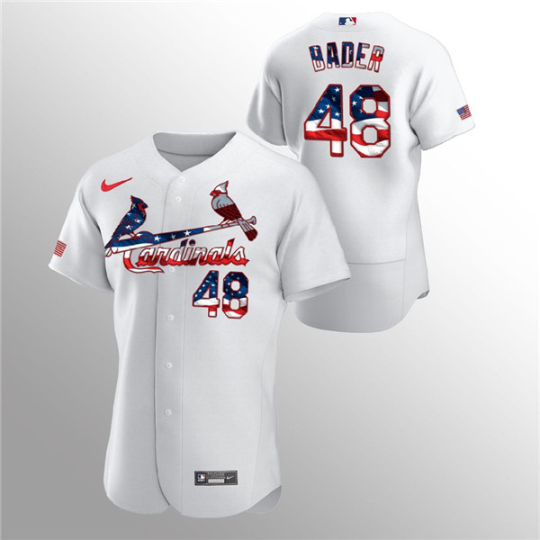St. Louis Cardinals White #48 Harrison Bader 2020 Stars Stripes Flex Base Stitched Jersey