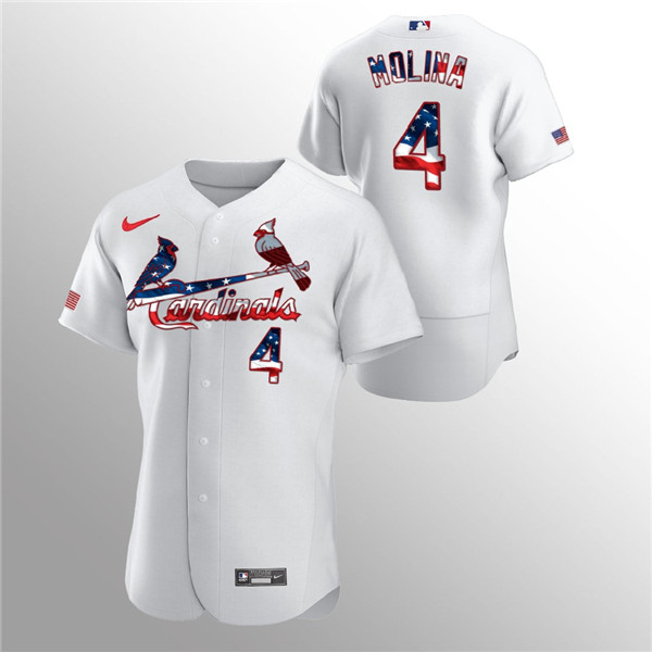 St. Louis Cardinals White #4 Yadier Molina 2020 Stars Stripes Flex Base Stitched Jersey