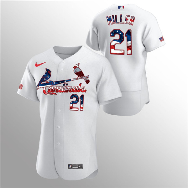 St. Louis Cardinals White #21 Andrew Miller 2020 Stars Stripes Flex Base Stitched Jersey