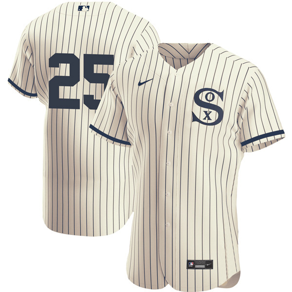 Chicago White Sox #25 Andrew Vaughn 2021 Cream Navy Field Of Dreams Flex Base Stitched Jersey