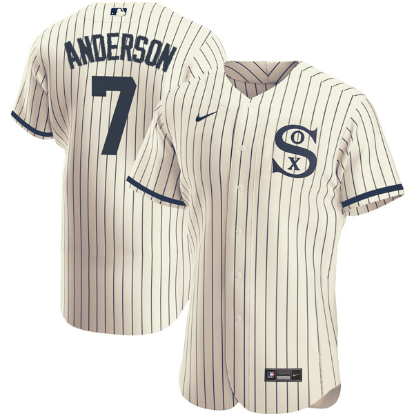 Chicago White Sox #7 Tim Anderson 2021 Cream Navy Field Of Dreams Name Number Flex Base Stitched Jersey