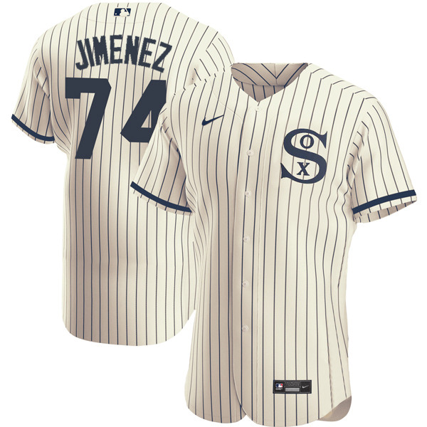 Chicago White Sox #74 Eloy Jimenez 2021 Cream Navy Field Of Dreams Name Number Flex Base Stitched Jersey