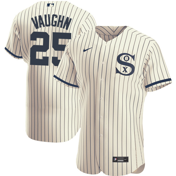 Chicago White Sox #25 Andrew Vaughn 2021 Cream Navy Field Of Dreams Name Number Flex Base Stitched Jersey