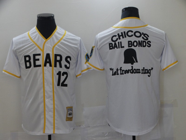Chico's Bail Bonds Bad News Bears #12 White Stitched Jersey