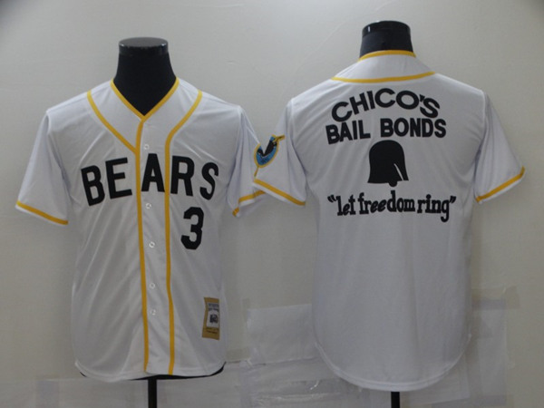 Chico's Bail Bonds Bad News Bears #3 White Stitched Jersey