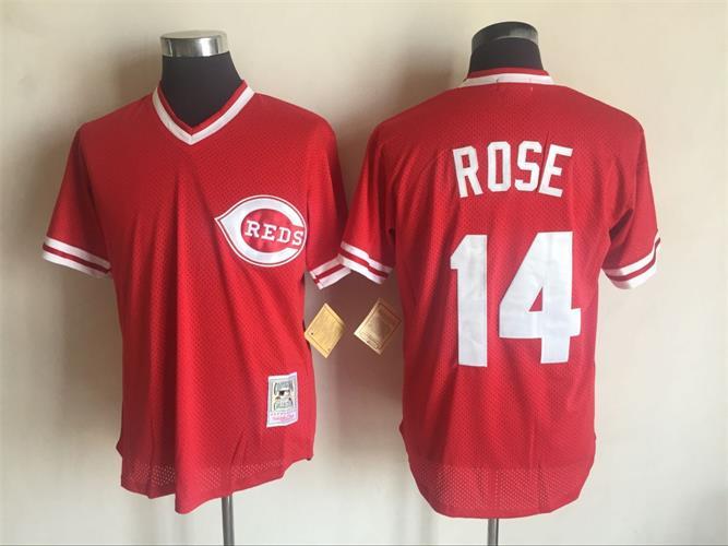Cincinnati Reds #14 Pete Rose Mitchell And Ness Red Throwback Stitched Jersey