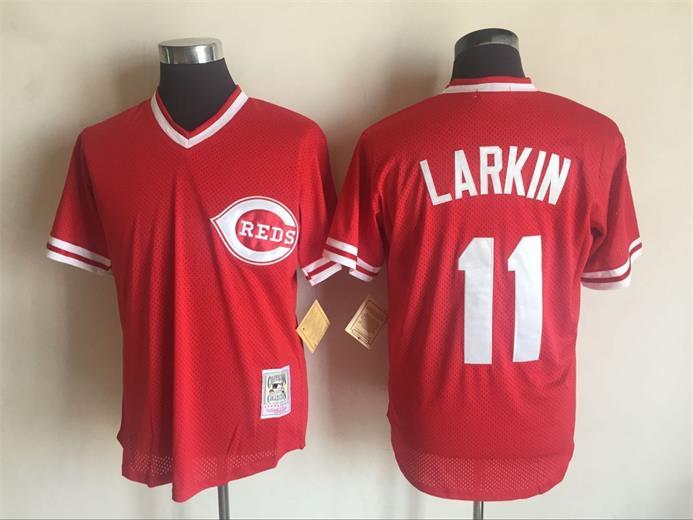 Cincinnati Reds #11 Barry Larkin Mitchell And Ness Red Throwback Stitched Jersey