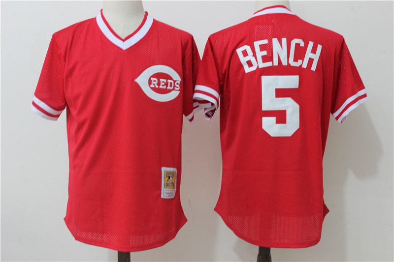 Cincinnati Reds #5 Johnny Bench Mitchell Ness Red 1983 Authentic Cooperstown Collection Mesh Batting Practice Stitched Jersey