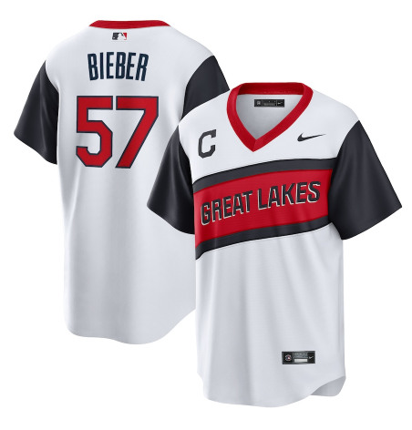 Cleveland Indians #57 Shane Bieber 2021 White Little League Classic Home Cool Base Stitched Baseball Jersey