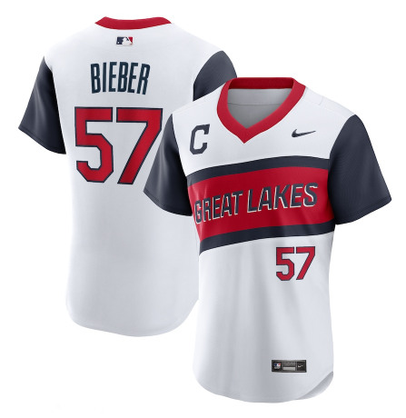 Cleveland Indians #57 Shane Bieber 2021 White Little League Classic Home Flex Base Stitched Baseball Jersey
