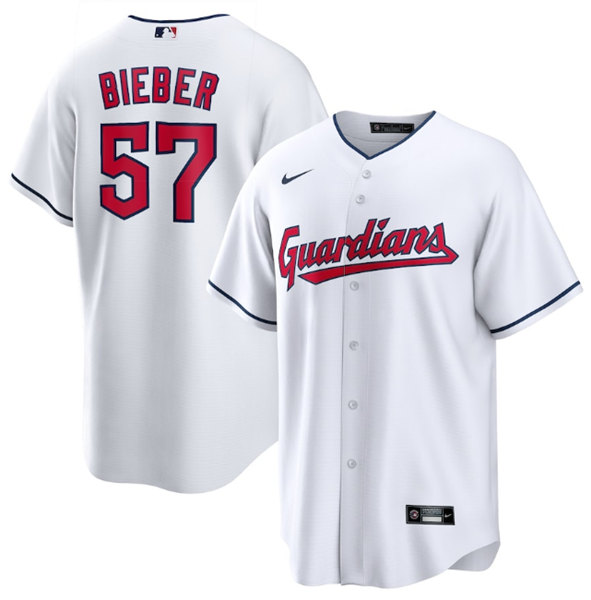 Cleveland Guardians #57 Shane Bieber White Cool Base Stitched Baseball Jersey