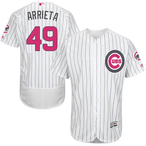 Cubs #49 Jake Arrieta White(Blue Strip) Flexbase Authentic Collection 2016 Mother's Day Stitched Jersey
