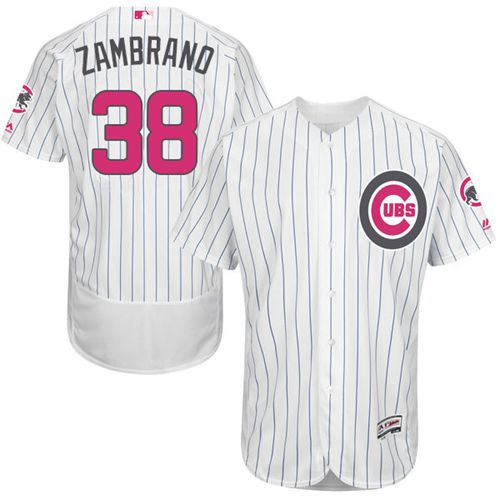 Cubs #38 Carlos Zambrano White(Blue Strip) Flexbase Authentic Collection 2016 Mother's Day Stitched Jersey