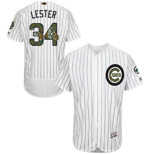 Cubs #34 Jon Lester White(Blue Strip) Flexbase Authentic Collection 2016 Memorial Day Stitched Jersey