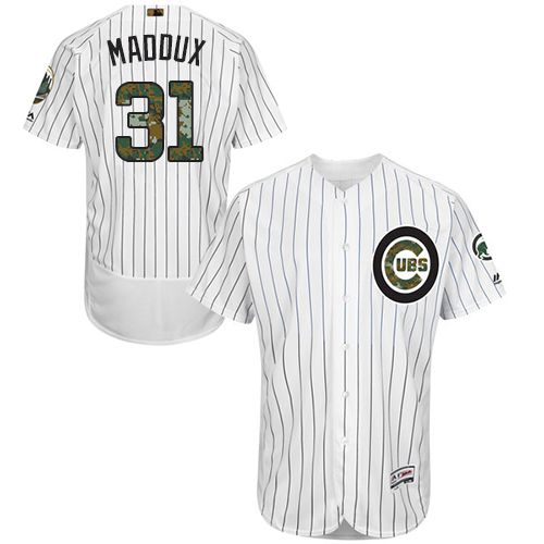Cubs #31 Greg Maddux White(Blue Strip) Flexbase Authentic Collection 2016 Memorial Day Stitched Jersey