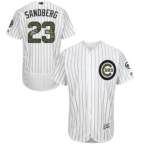 Cubs #23 Ryne Sandberg White(Blue Strip) Flexbase Authentic Collection 2016 Memorial Day Stitched Jersey