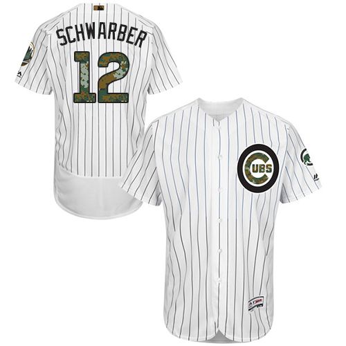 Cubs #12 Kyle Schwarber White(Blue Strip) Flexbase Authentic Collection 2016 Memorial Day Stitched Jersey