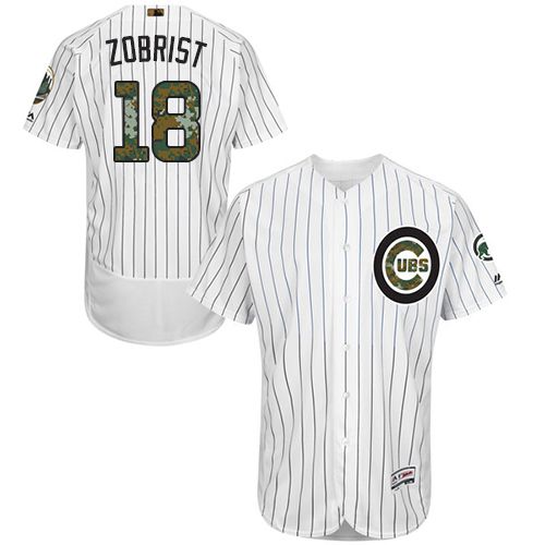 Cubs #18 Ben Zobrist White(Blue Strip) Flexbase Authentic Collection 2016 Memorial Day Stitched Jersey