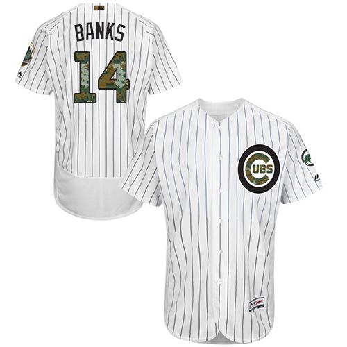 Cubs #14 Ernie Banks White(Blue Strip) Flexbase Authentic Collection 2016 Memorial Day Stitched Jersey