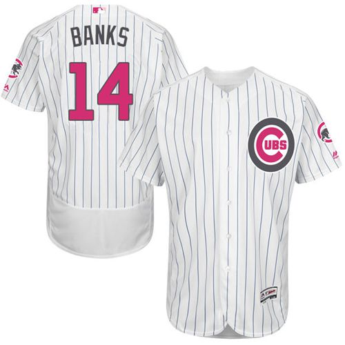 Cubs #14 Ernie Banks White(Blue Strip) Flexbase Authentic Collection 2016 Mother's Day Stitched Jersey