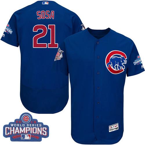 Cubs #21 Sammy Sosa Blue Flexbase Authentic Collection 2016 World Series Champions Stitched Jersey