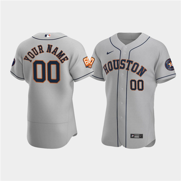 Houston Astros Customized Custom Gray 60th Anniversary Flex Base Stitched Baseball Jersey