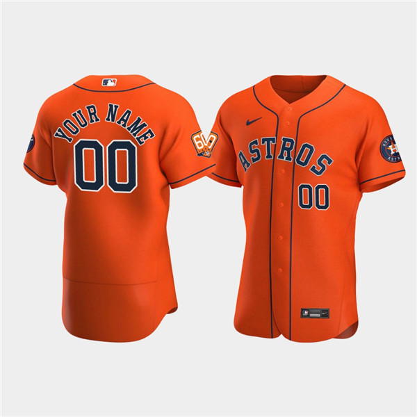 Houston Astros Customized Custom Orange 60th Anniversary Flex Base Stitched Baseball Jersey