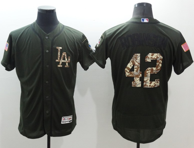 Dodgers #42 Jackie Robinson Green Flexbase Authentic Collection Salute To Service Stitched Jersey