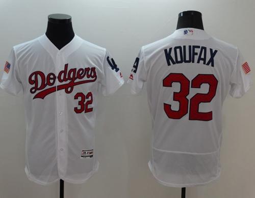 Dodgers #32 Sandy Koufax White Fashion Stars Stripes Flexbase Authentic Stitched Jersey