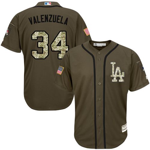 Dodgers #34 Fernando Valenzuela Green Salute To Service Stitched Jersey