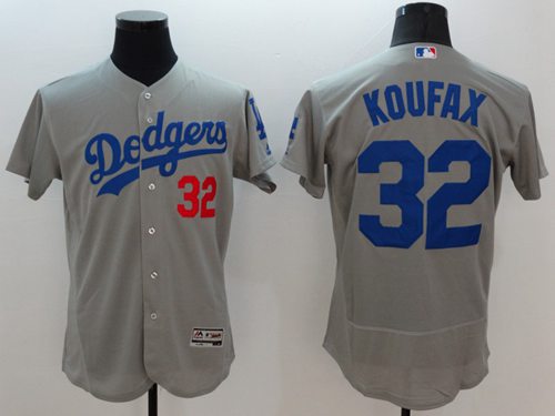 Dodgers #32 Sandy Koufax Grey Flexbase Authentic Collection Stitched Jersey