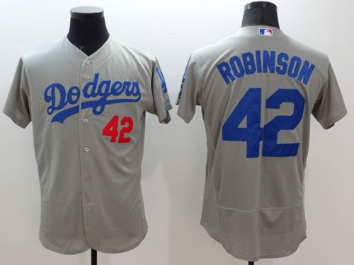 Dodgers #42 Jackie Robinson Grey Flexbase Authentic Collection Stitched Jersey