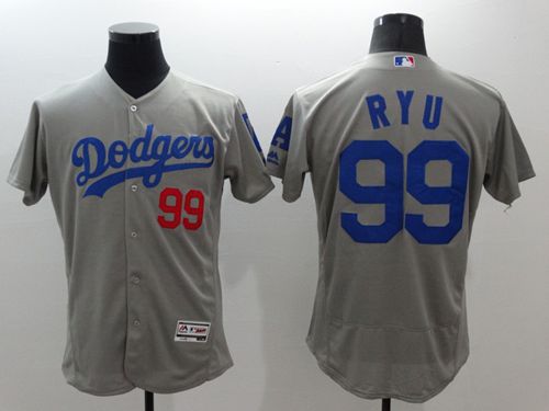 Dodgers #99 Hyun-Jin Ryu Grey Flexbase Authentic Collection Stitched Jersey