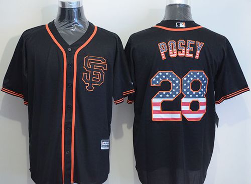 Giants #28 Buster Posey Black USA Flag Fashion Stitched Jersey