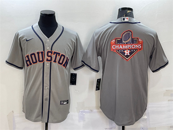 Houston Astros Gray 2022 World Series Champions Team Big Logo Cool Base Stitched Jersey