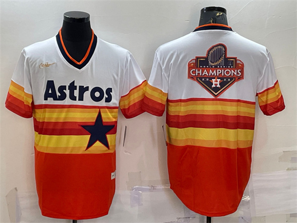 Houston Astros Orange White 2022 World Series Champions Team Big Logo Cool Base Stitched Jersey