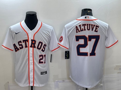 Houston Astros #27 Jose Altuve White With Patch Cool Base Stitched Jersey