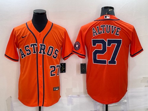 Houston Astros #27 Jose Altuve Orange With Patch Cool Base Stitched Jersey