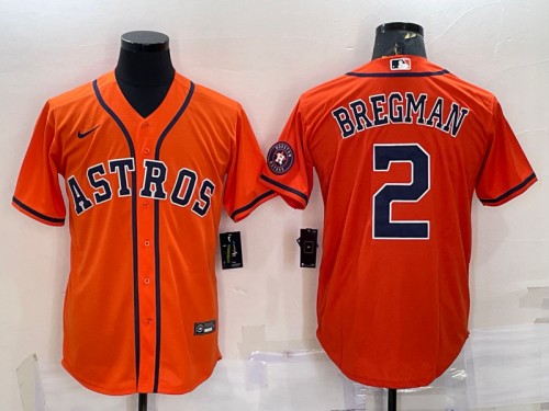 Houston Astros #2 Alex Bregman Orange With Patch Cool Base Stitched Jersey