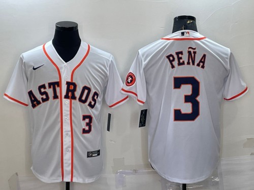 Houston Astros #3 Jeremy Pena White With Patch Cool Base Stitched Jersey