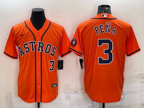 Houston Astros #3 Jeremy Pena Orange With Patch Cool Base Stitched Jersey