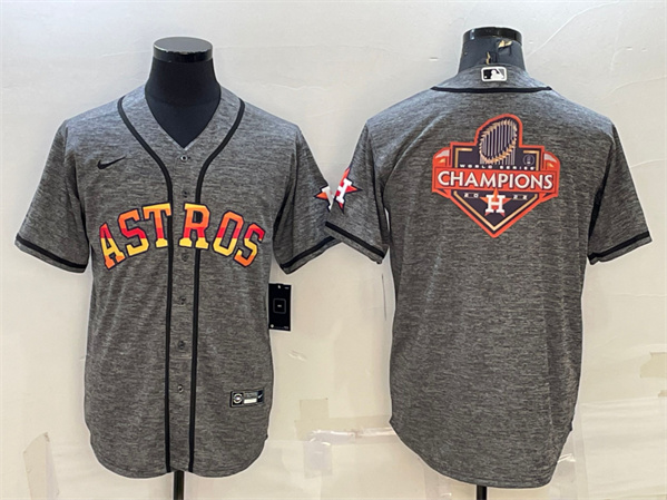Houston Astros Gray 2022 World Series Champions Team Big Logo Cool Base Stitched Baseball Jersey