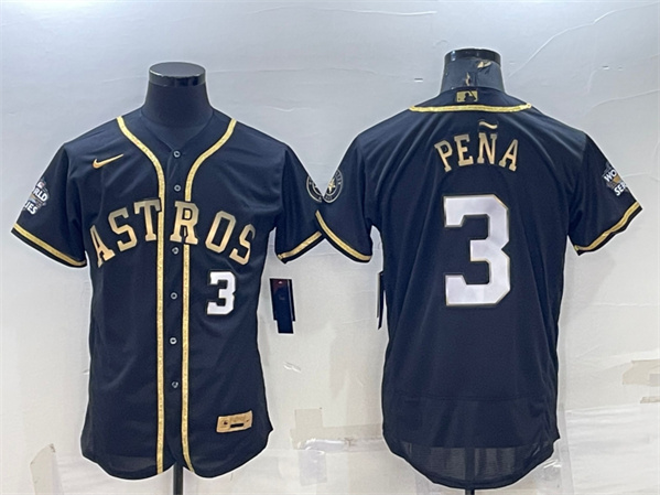 Houston Astros #3 Jeremy Pena Black Gold 2022 World Series Flex Base Stitched Jersey